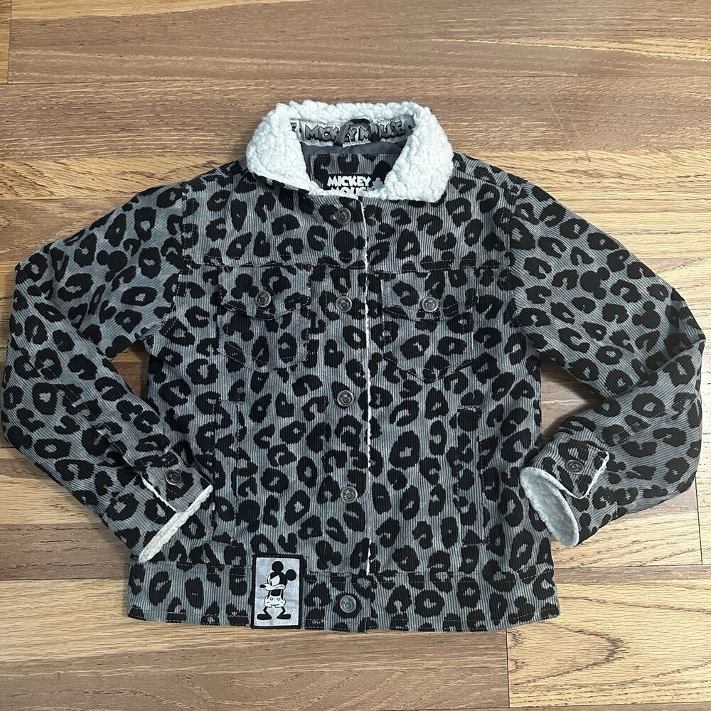 Disney‎ Mickey Mouse Leopard Print Corduroy Faux Fur Jacket, Size 5/6